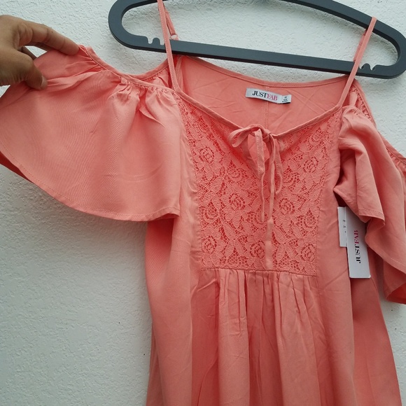 NWT Justfab Peach Cold Shoulder Slip Dress - Picture 3 of 5